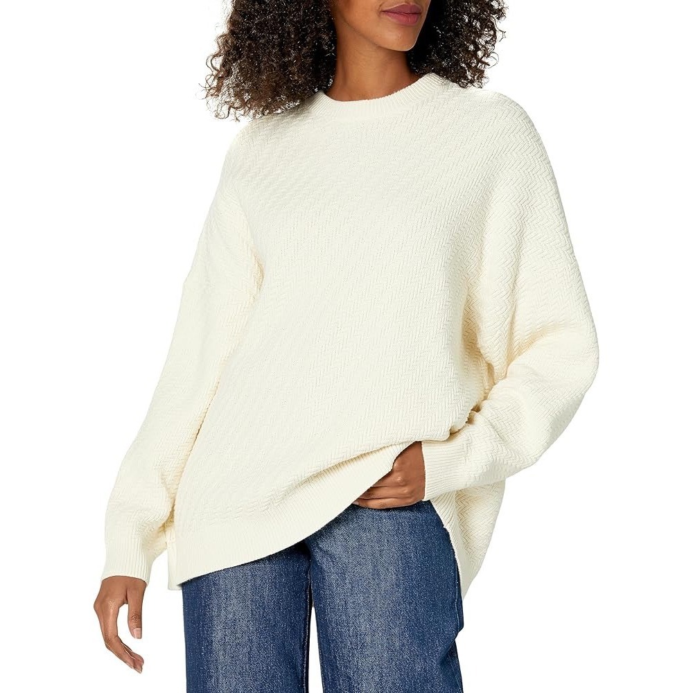 SHOW ME YOUR MUMU Cream Textured Herringbone Knit‎ Oversized Sweater XS